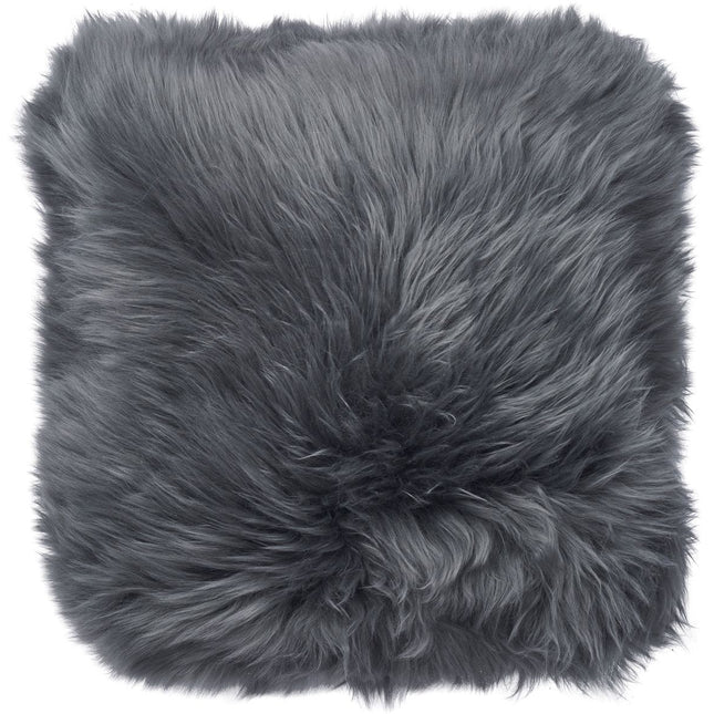 Lammeskindspude | Langhåret | Dobbeltsidet | 45x45 cm Mørkegrå