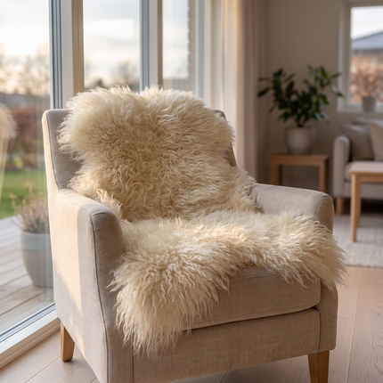 Islandsk lammeskind | Langhåret | Naturlige farver | 100-110 cm Naturlig cremehvid