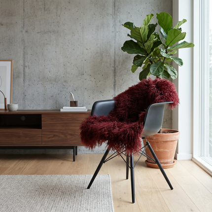 Lammeskind premium | Krøllet | Tibet | 85x50 cm Bordeaux