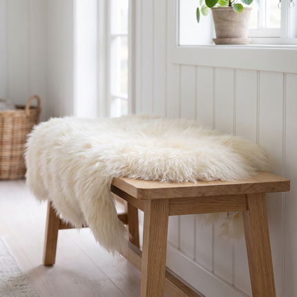 Islandsk lammeskind | Langhåret | Naturlige farver | 100-110 cm Naturlig cremehvid